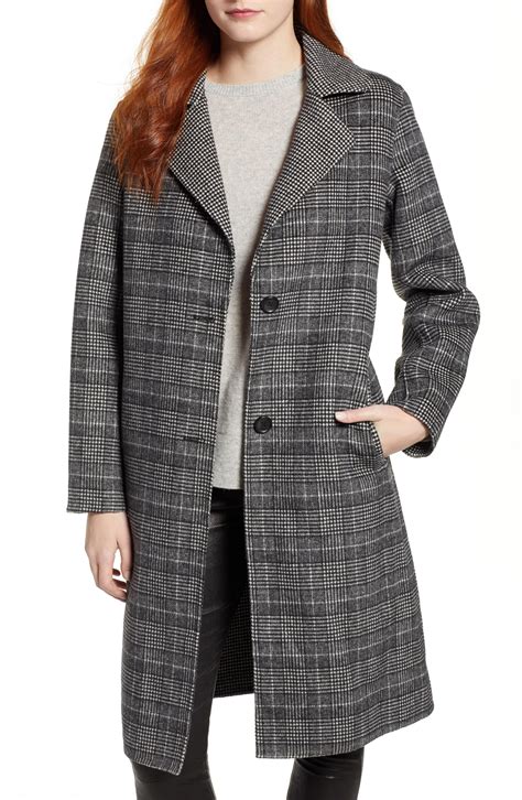 Bernardo Wool Long Plaid Coat In Gray Lyst