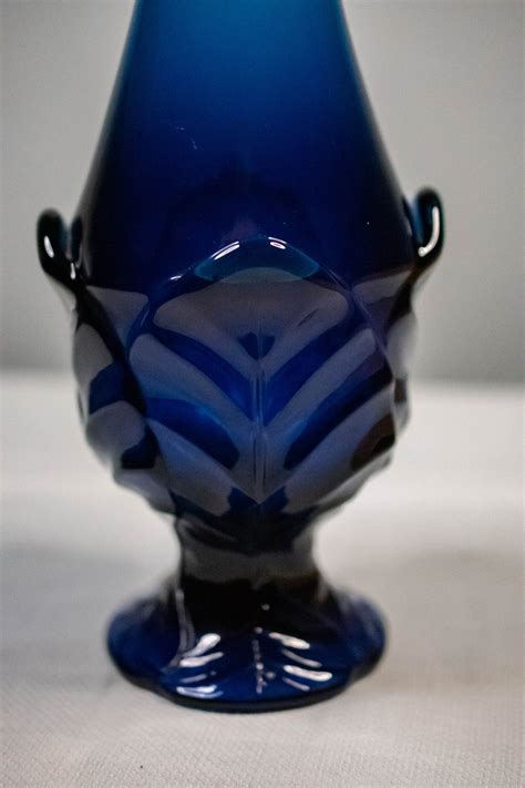 Vintage Cobalt Blue Viking Glass Epic Leaf Pattern Swung Art Etsy