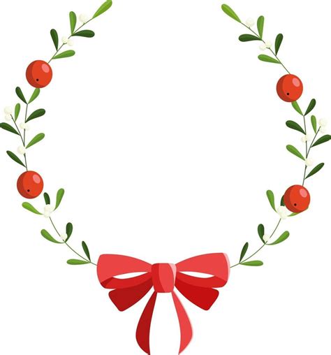 Christmas Mistletoe Wreath With Red Bow Illustration Xmas Wreath