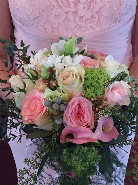 February Wedding Bouquet Of Blush Pink Flowers White Flowers And