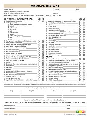 printable medical history form templates fillable