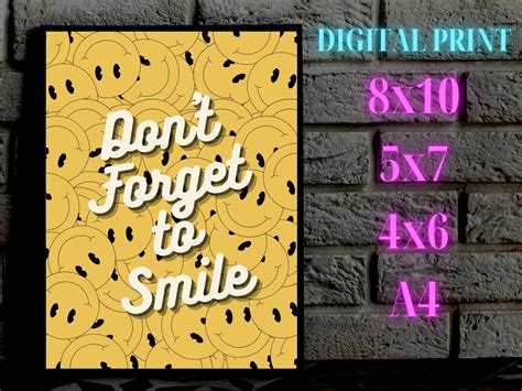Dont Forget To Smile Digital Print Smiley Face Wall Etsy