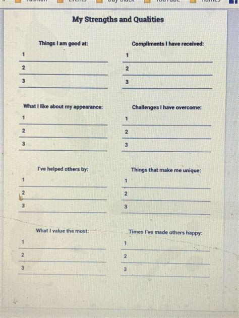 My Strengths And Qualities Worksheet Therapist Aid Coping Skills