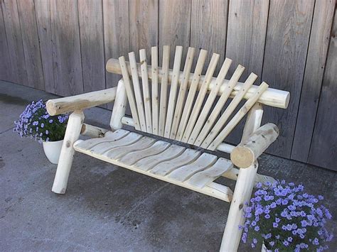 Outdoor furniture, patio furniture and gazebos; White Cedar Log Park Bench | Rustic outdoor furniture ...