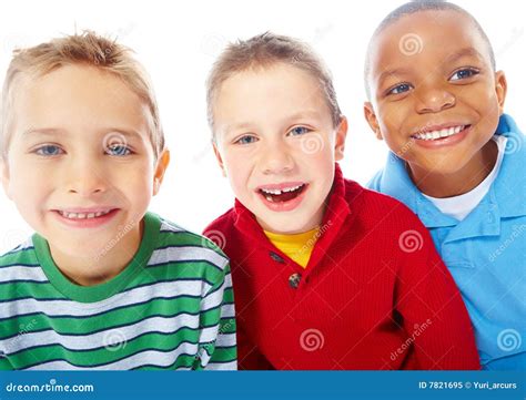 Three Happy Boys Over White Background Stock Image Image Of Children