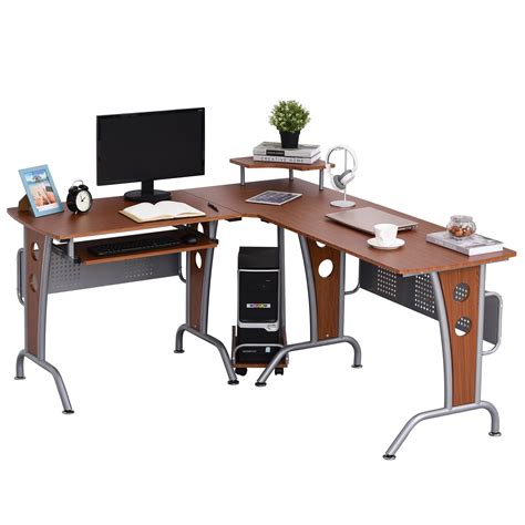 Homcom L Shaped Corner Computer Office Desk Workstation With Rolling