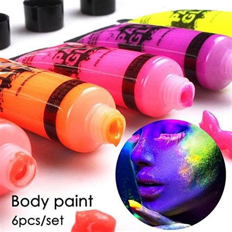 Garyob Glow In Dark Face Body Paint Uv Blacklight Neon Fluorescent 0 34oz Set Of 6 Tubes