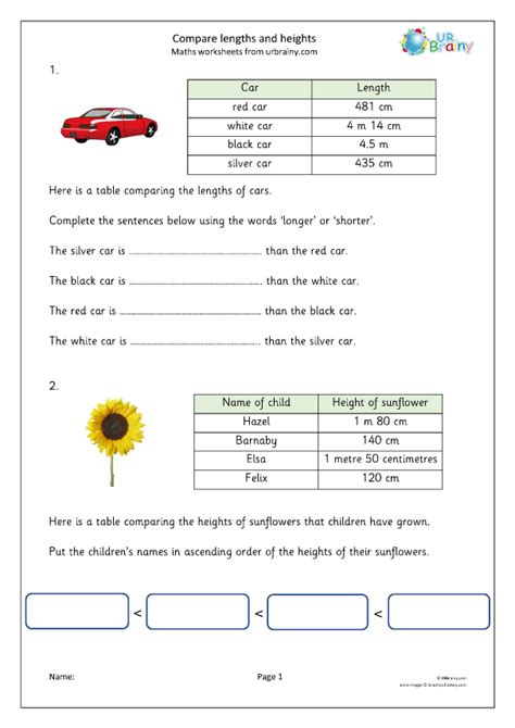 Compare Lengths And Heights Measuring And Time Worksheets For Year 3