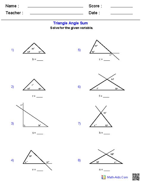 Missing Angles In Triangles Worksheet