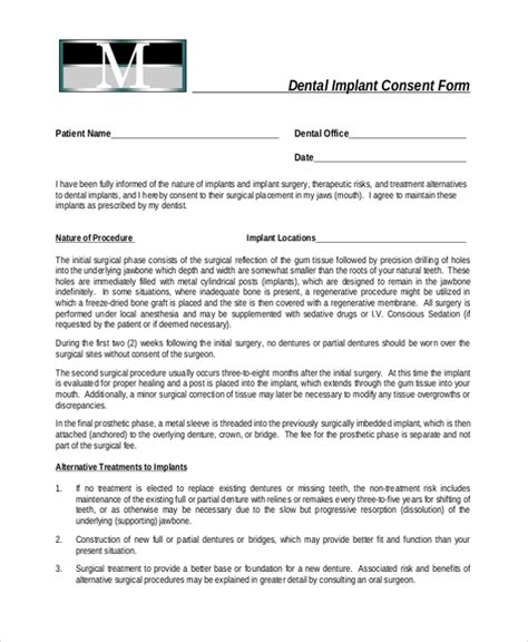 Consent Form For Dental Implant Surgery Printable Consent Form