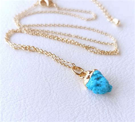 Real Turquoise Crystal Necklace Gold Handmade Tiny Turquoise Etsy