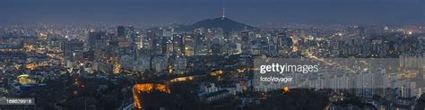 Seoul Downtown Illuminated Cityscape Panorama Korea High Res Stock
