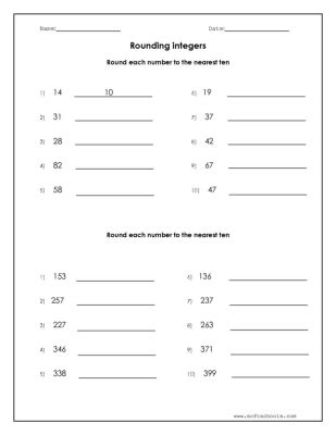 Round each number to the nearest ten Worksheet