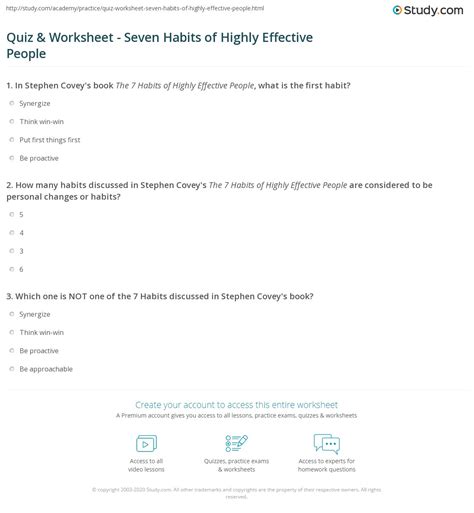 Quiz & Worksheet - Seven Habits of Highly Effective People | Study.com