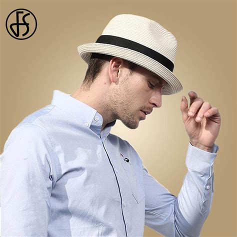 Fs Straw Sun Hats Beige White Summer Fedora For Mens