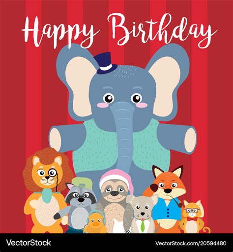 Happy Birthday Card With Cute Animals Royalty Free Vector