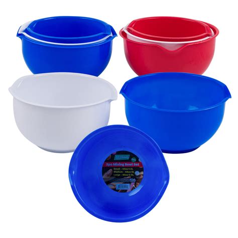 Wholesale 3pc Plastic Mixing Bowl Set 2 Assortments Red Blue