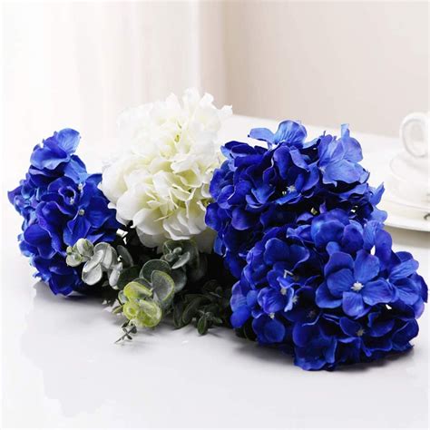 royal blue hydrangea silk flowers heads with stems pack of 10 etsy
