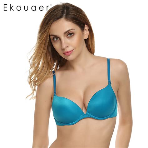 Ekouaer Women Bras Underwire Padded Solid 34 Cup Push Up Bra Sexy