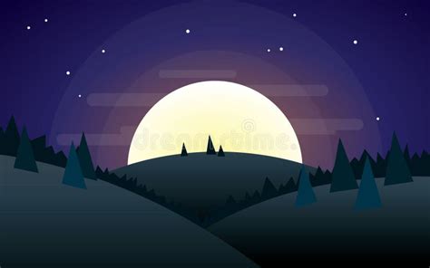 Illustration De Vecteur De Paysage De Montagne De Nuit De Demi Lune