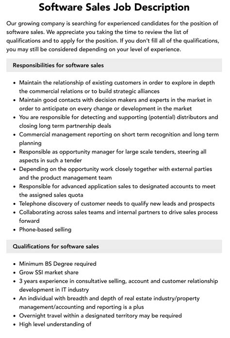 Software Sales Job Description Velvet Jobs