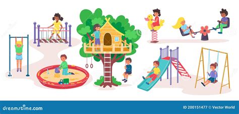 Children And Kids Playground In Park Summer Entertainment Outdoor