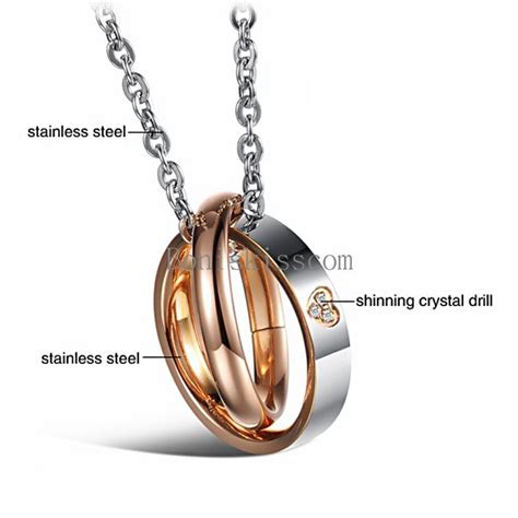 Stainless Steel Love Heart Cross W Cz Interlocking Rings Pendant Necklace Lovers Ebay