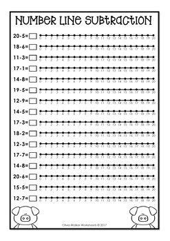 Number Line Subtraction to 20 (Twenty) Worksheets and Printables