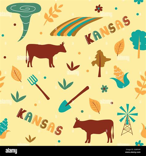Usa Collection Vector Illustration Of Kansas Theme State Symbols
