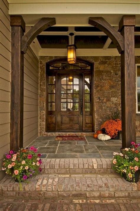 A lesson in comfort and practicality. Exterior house porch ideas with stone columns (58 ...
