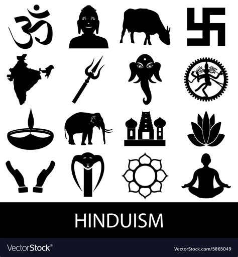 Hinduism Religions Symbols Set Icons Eps10 Vector Image