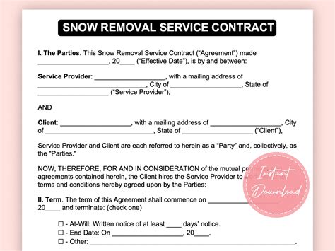 Snow Removal Service Contract Snow Removal Service Agreements Simple