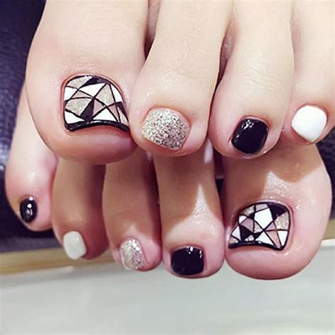 Buy Fashion 24pcs Shiny Toe Nails With Glue Black