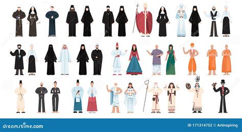 Set Of Religion People Wearing Specific Uniform Religious Figure Stock
