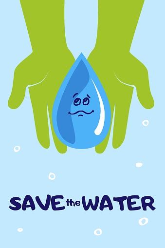 Save The Water Poster A Drop Of Fresh Water In The Hands Vector