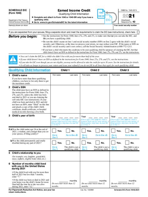 Irs 1040 Schedule Eic 2021 2022 Fill And Sign Printable Template