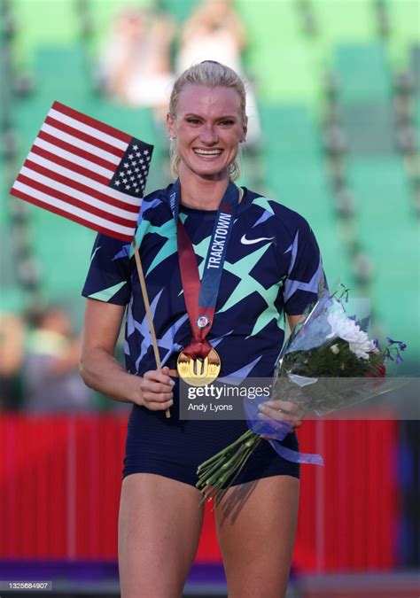 katie nageotte first celebrates on the podium after the women s news photo getty images