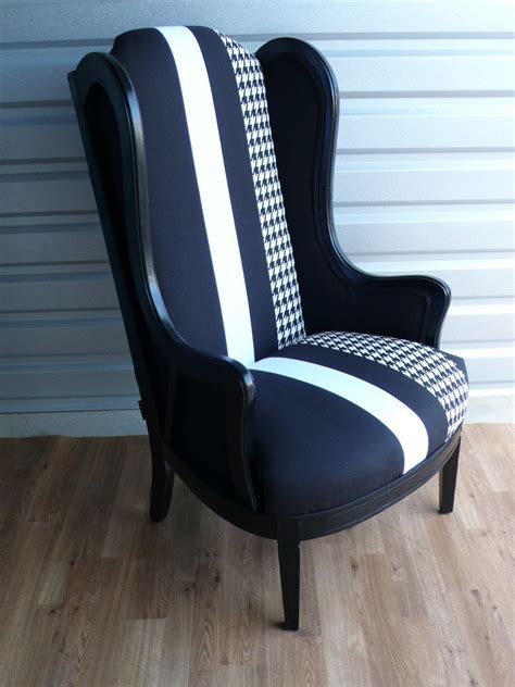 Shop wayfair for the best wing armchair. Black Slim Wing Armchair with White & Houndstooth Stripe ...
