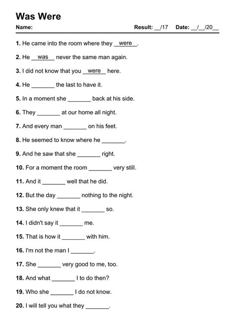 101 Printable Was Were PDF Worksheets Grammarism Am Is Are Was