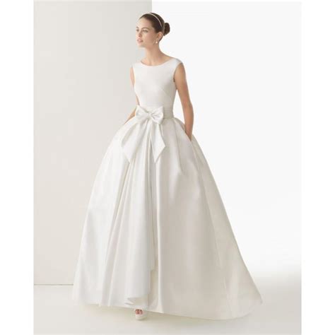 Simple Ball Gown Straps Bows Pockets Sweepbrush Train Satin Wedding