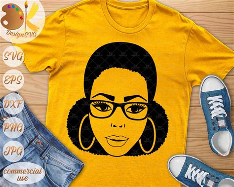 Black Woman Svg Afro Woman With Glasses Svg Afro Puff Svg Etsy