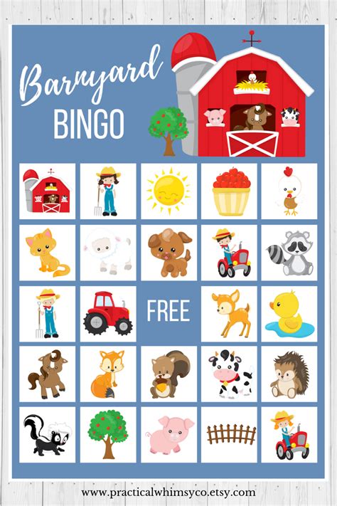 Farm Animal Birthday Party Game Barnyard Bingo Cards For First