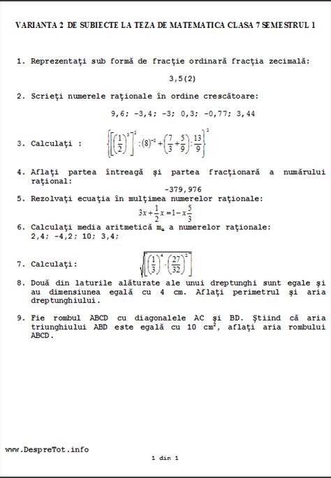 Teza Matematica Clasa 7 Sem 1 Rezolvata Varianta 2