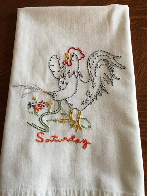 Hand Embroidered Flour Sack Dish Towels For Every Day Of The Etsy In