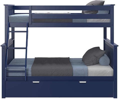 Max And Lily Twin Over Full Bunk Bed Trundle Solid Wood Blue