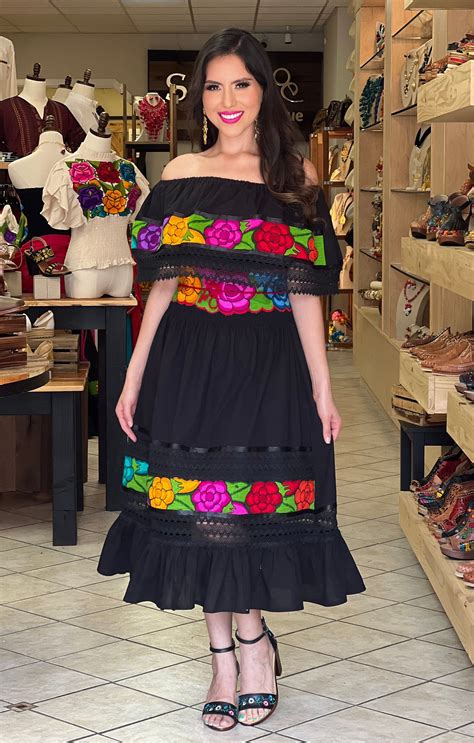 Mexican Traditional Dress Floral Embroidered Dress Mexican Fiesta Dress