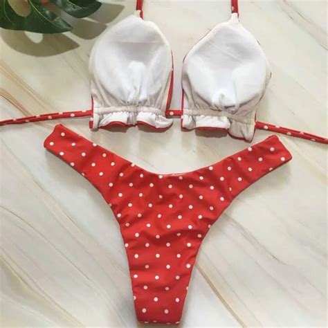 Sexy Bikinis Set Women Dot Print Bandage Tankini Set Brazilian Swimwear Push Up Swimsuits Brazil
