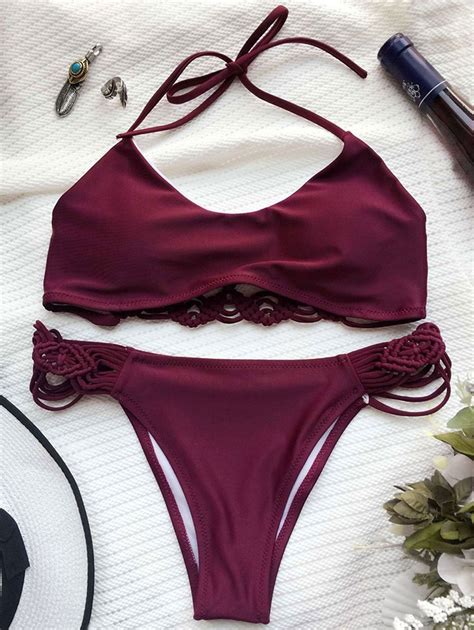 Cut Out Braided Bikini Set WINE RED S Luxury Swimwear