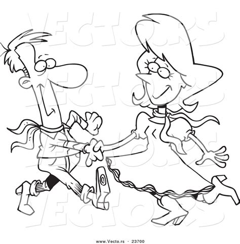 Vector Of A Cartoon Square Dancing Couple Coloring Page