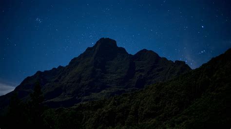 Green Trees Mountains Under Starry Blue Sky During Nighttime 4k Hd